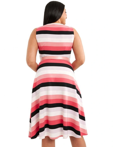 Vente directe usine – Nouvelle robe sexy sans manches, longueur genou, grande taille pour femme, col en V, blocs de couleur contrastants - Product Image 3