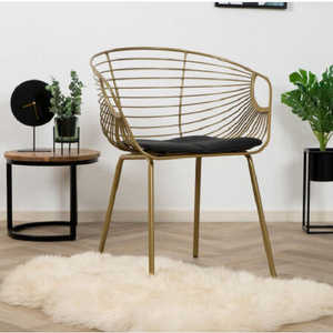 Chaise en fil de fer industrielle élégante avec siège rembourré de luxe, moderne et portable pour la maison, le bureau, la cuisine, le salon, utilisation en extérieur/intérieur - Product Image 2