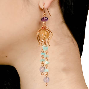 beGems Wholesale <b>Lantern</b> Floral Petal Hoop Earrings for Women Natural <b>Copper</b> Casual Nature Inspired Artisan Jewelry - Product Image 4