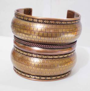 Antique Copper Cuff Bangle For Women Unique Triple Layer Basket Weave Texture Design Wide Solid <b>Bracelet</b> Elegant <b>Metal</b> Crafts - Product Image 3