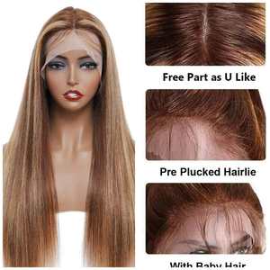 Uniky <b>Wigs</b> Woman Human Hair Lace Front <b>Wigs</b> Highlight 1b Honey <b>Brown</b> Color Straight Bob Human Hair Lace Front <b>Wigs</b> - Product Image 5