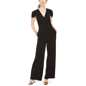 Vince Camuto Women's Black Wide-Leg <b>Jumpsuit</b> Size 8 High Waist Loose Fit for Office Workout Gym <b>Mesh</b> Pattern Print Patchwork ODM - Product Image 1