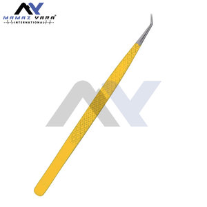 Pince à épiler professionnelle en acier inoxydable avec poignée en diamant Applicateur d'extensions de cils à pointe en fibre jaune - Product Image 3