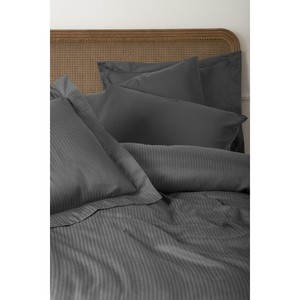 Parure de lit de luxe en coton et tensel, satinée, tailles King et Twin, couleur anthracite unie, tissée, 4 pièces - Product Image 2