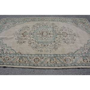 Alfombra turca clásica Beige azul Vintage 5,8X9,4 pies Alfombra de retales de lana para sala de estar con respaldo de látex para adolescentes - Product Image 3