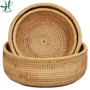 Ensemble de 3 plateaux de rangement rectangulaires en rotin naturel vintage à un niveau pour le rangement des bonbons dans la maison ou la cuisine - Product Image 2