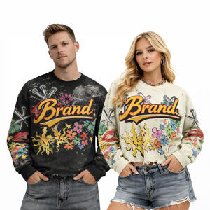 Sudadera Personalizada de Moda Unisex Vintage con Estampado de Grafiti de Llamas, Sudadera Holgada de Estilo Urbano con Gráficos Florales y de Fuego - Product Image 1
