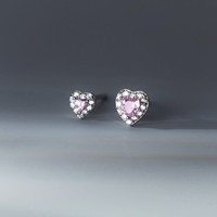 Valentijnsdag Cadeau Fijne Sieraden Roze Zirkoon Hart Oorknopjes Hypoallergene Piercing Stud Sieraden Puur Zilver S925 Voor Vrouwen
