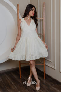 Vestido corto bohemio elegante para mujer sin mangas acampanado con volantes de verano con cuello en V Mini Halter de moda Casual Holiday Beach Club Back - Product Image 2