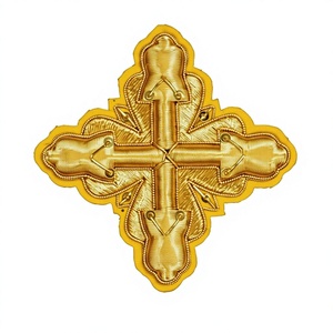 Golden Embroidered Cross Patch <b>Sew</b>-On Badge Classical Style Fabric Applique for Garment - Product Image 1