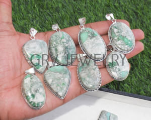 Colliers ethniques faits à la main en argent Sterling 925 avec pendentif fin en pierre précieuse Variscite naturelle, bijoux d'anniversaire de fiançailles-GRV - Product Image 1