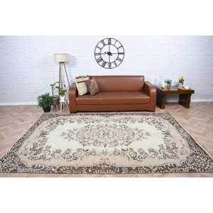 6.5x9.5 ft Vintage Rug, Turkish Rug, <b>Brown</b> Floral <b>Wool</b> Rug - Product Image 2