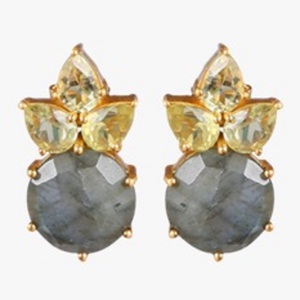 Pendientes de plata de ley 925 con gema de labradorita y limón, pendientes redondos con forma de pera - Product Image 1