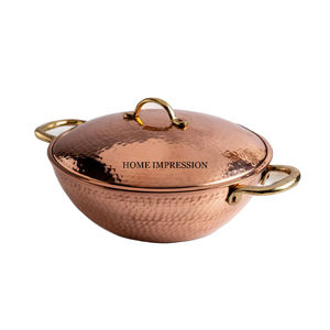 Copper Finished Food Server Hotpot Rounded Shape Hotpot <b>Kitchen</b> Tabletop Hotpot with Lid Wedding Parties Catering <b>Utensils</b> - Product Image 2