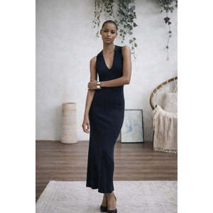 Vestido Largo de Punto Tricot sin Mangas con Cuello en V para Mujer de Jane's - Elegante Vestido Maxi de Color Sólido para Eventos Nocturnos y Ocasiones Especiales - Product Image 1
