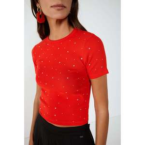 Camiseta Informal de Algodón con Adornos de Piedras, 100% Algodón - Product Image 3