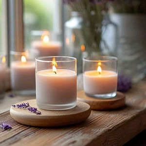 <b>Lavender</b> Scented Soy Wax <b>Candle</b> Glass Jar Wood Base Eid Ramadan Home Decoration Aromatherapy Stress Relief Luxury Wholesales - Product Image 1