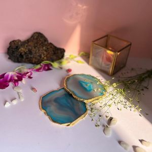 Juego de posavasos de ágata turquesa hechos a mano, posavasos de piedra semipreciosa natural para café y bar - Product Image 2