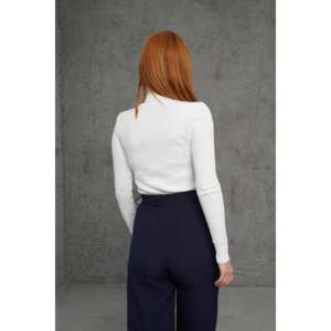 Suéter de Punto con Cuello Alto y Detalle Acanalado Blanco para Mujer - Venta al por Mayor - Product Image 1