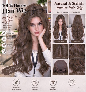 Brown Long Wave Human Hair <b>Wig</b> Natural Looking <b>Lace</b> <b>Front</b> <b>Wig</b> for Daily Wear Salon Use - Product Image 6