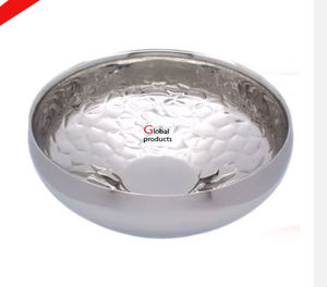 Tazón para servir de acero inoxidable con acabado plateado de aspecto simple con soporte dorado para restaurante y bar de hotel - Product Image 3