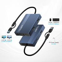 ACASIS USB ke HD Adapter 4K 60Hz, 2 Port HDMI & 3 Port USB-A, Pengisian Daya PD 100W, DisplayLink untuk Mac