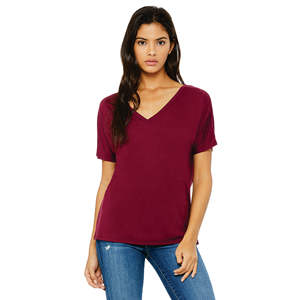 65% Poly 35% Viscose 32 simple 3.7 oz marron T-Shirt femme ample col en v avec fond incurvé subtil coton - Product Image 1