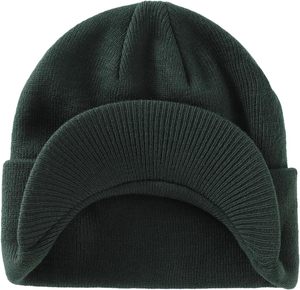 Gorro de invierno para hombre verde botella con ala, gorro cálido de doble punto con puño - Product Image 2