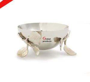 Juego de 2 cuencos de forma redonda con acabado plateado de alta calidad con diseño de hojas para restaurante y bar de hotel - Product Image 2