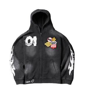 Sweat-shirts à capuche pour hommes en coton éponge brodés sur mesure par le fabricant, style streetwear ample d'hiver, surdimensionnés, délavés - Product Image 1