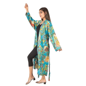Kimono coton imprimé fleuri indien femmes été bio ouvert devant vêtements de nuit Robe vêtements de plage robe - Product Image 4