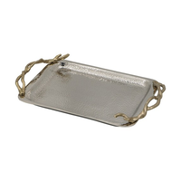 Plateau de service artisanal en métal avec poignées, en aluminium nickelé, écologique, durable, design moderne, pour mariage et Diwali