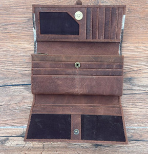 ใหม่แท้ทําด้วยมือหนัง Cowhide ของแท้หนังกระเป๋าสตางค์ผู้หญิงกระเป๋าสตางค์ Trifold ร้อนขายหนังตะวันตกกระเป๋าคลัทช์กระเป๋าสตางค์ - Product Image 6