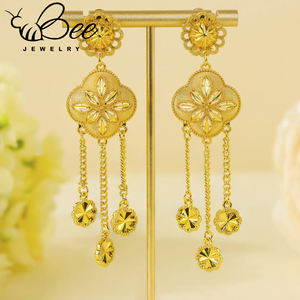 Ensemble de bijoux de mariage sur mesure de luxe Dubaï Habesha plaqué or 24 carats avec collier long et boucles d'oreilles - Product Image 3