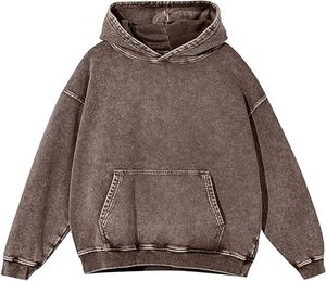 100% algodón Vintage ácido lavado pulóver Unisex desgastado Sudadera con capucha holgada hombres de gran tamaño invierno estampado Sudadera con capucha - Product Image 6