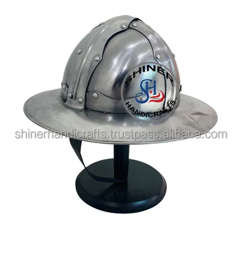 중세 갑옷 모리안 헬멧 18 게이지 강철 나무 스탠드 보호 실버 컬러 헬멧 의상 선물 아이템