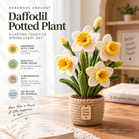Tanaman Daffodil Rajutan Tangan Grosir dalam Pot, Pot Bunga Narcissus Kustom, Dekorasi Meja Rumah/Kantor, Hadiah OEM ODM Tahan Lama