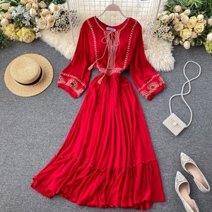 Talla libre nueva colección ropa de playa tradicional mexicana bordado bohemio hasta el suelo 100% algodón primavera tejido modelo de estilo Sexy - Product Image 2