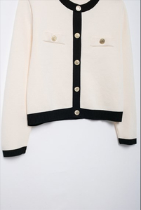 สเวตเตอร์คาร์ดิแกนสำหรับผู้หญิงเสื้อสเวตเตอร์ลำลองแขนยาวสีเบจกระดุมแถวเดียว - Product Image 4