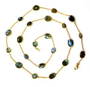 Collar de cadena de eslabones de piedras preciosas de labradorita clásica de moda Ropa de boda única Plata de Ley 925 Chapado en oro de moda - Product Image 1