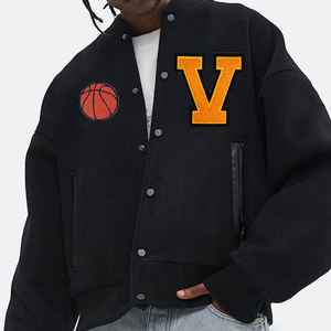 Veste d'hiver pour homme de style urbain, col montant, broderie chenille personnalisée de haute qualité, logo frontal, coupe-vent, imperméable - Product Image 4