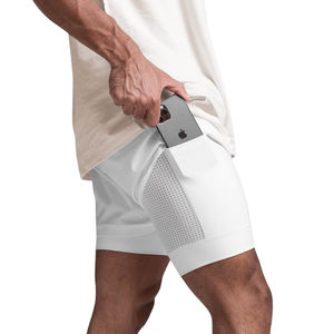 กางเกงขาสั้นผ้าแคนวาสกันยับของผู้ชายมีสไตล์ผ้าแคนวาสสำหรับใส่สบายปักลายสีพื้น - Product Image 4