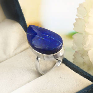 Bague de réglage de lunette en argent sterling pour femme Cabochon en lapis-lazuli naturel Rhodium Personnalisable Fête de mariage classique - Product Image 4