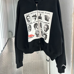 Sweat à capuche oversize épais en molleton français 100% coton tricoté avec fermeture éclair et applique brodée numérique en relief pour homme - Product Image 5