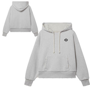 Custom Logo Distress Embroidery Hoodies Men's <b>Streetwear</b> High Quality Heavyweight Pullover 450gsm <b>y2k</b> Hoodies Men wholesale - Product Image 3
