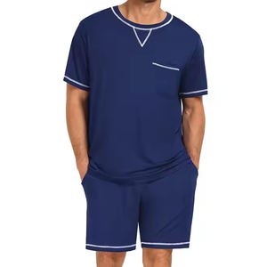 2025 conjunto de dos piezas de moda para hombres, camisa de cuello redondo transpirable de algodón de manga corta y pantalones cortos, conjunto de camisetas de verano para hombres - Product Image 1