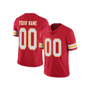 Maillot de football américain personnalisé avec nom et numéro, col en V, brodé, 100% polyester respirant, manches courtes - Product Image 1