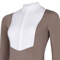 Chemises de concours d'équitation pour femmes avec logo personnalisé, sous-couche en Spandex/Nylon avec fermeture éclair en cuir véritable