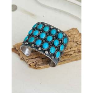 Kevin Billah Kingman Fashion <b>Cuff</b> <b>Bracelet</b> Turquoise & Sterling <b>Silver</b> Cluster Design - Product Image 3