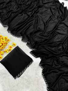 Tendance Setter Indien Bollywood Dernière Exclusive Noir Couleur Sari Party Wear Saree De Mariée Superbe Look À La Mode Showstopper Saree - Product Image 2